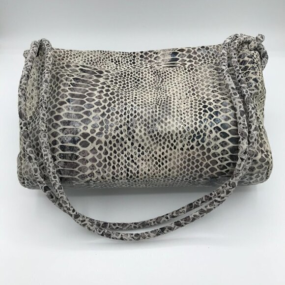 Elliott Lucca Gray Snakeskin Leather Style Pocket Double Handle Shoulder Bag - Picture 12 of 16